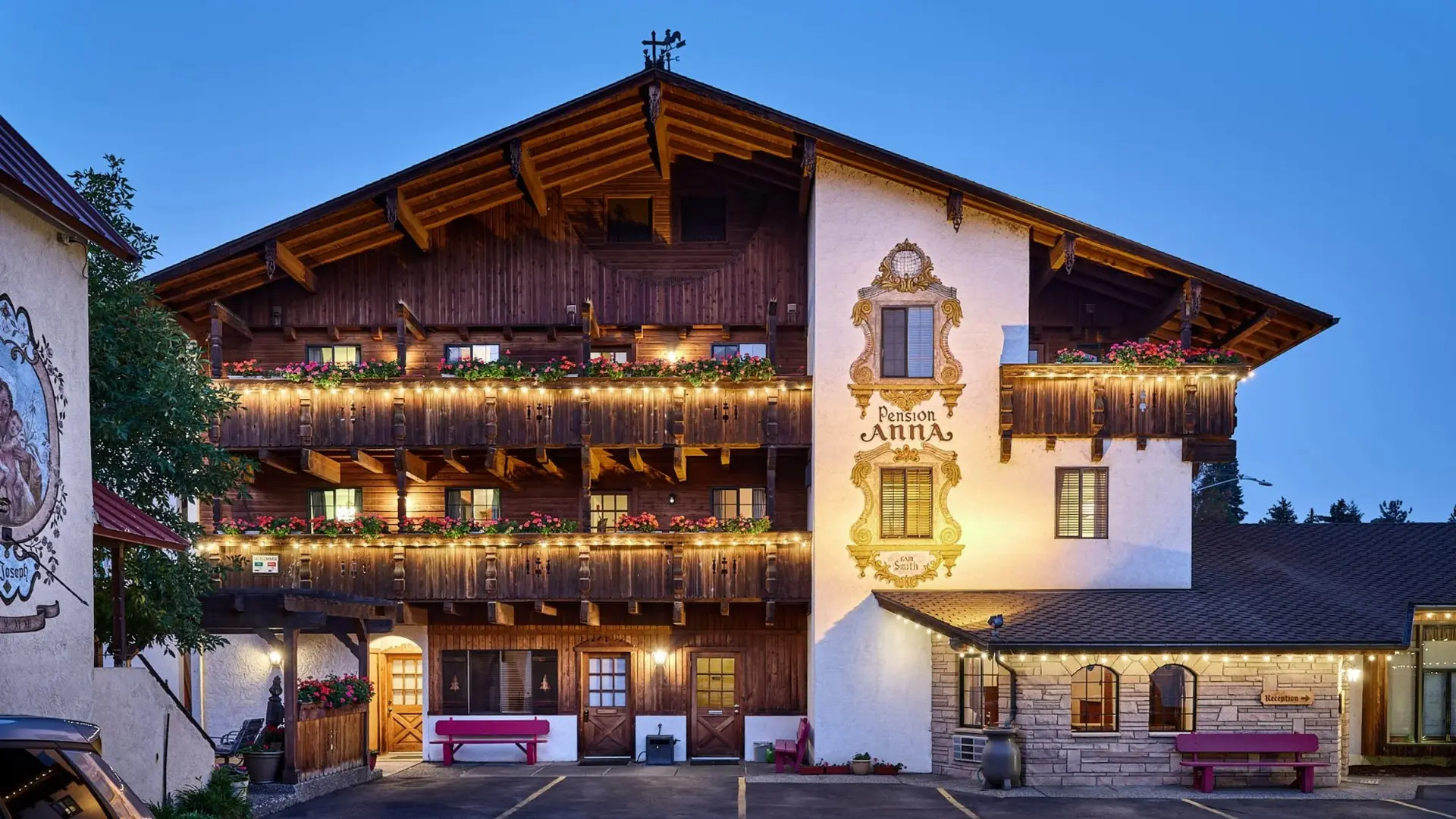 Hotel Pension Anna exterior at dusk