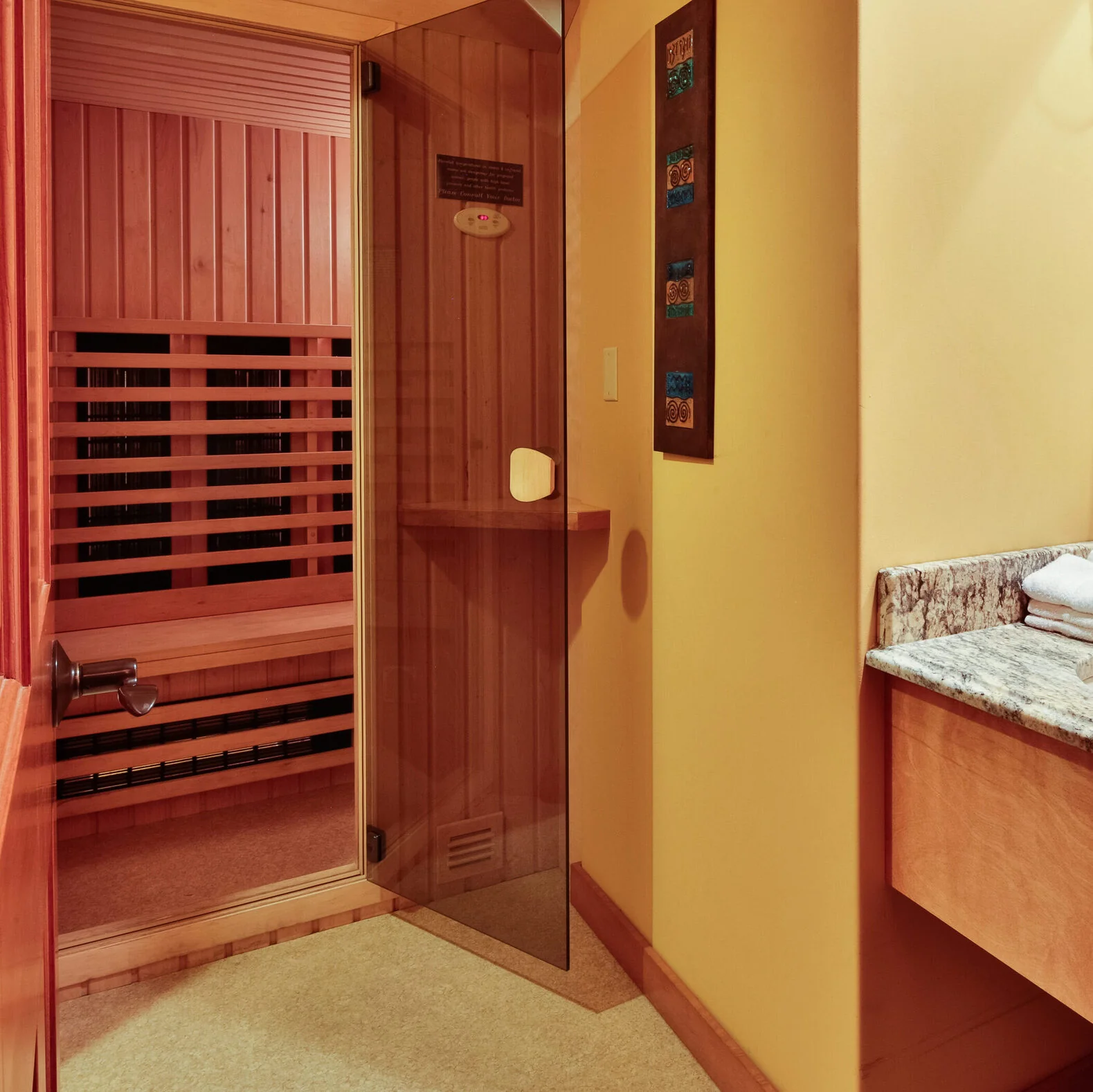 Infrared cedar sauna interior at Landhaus Erika