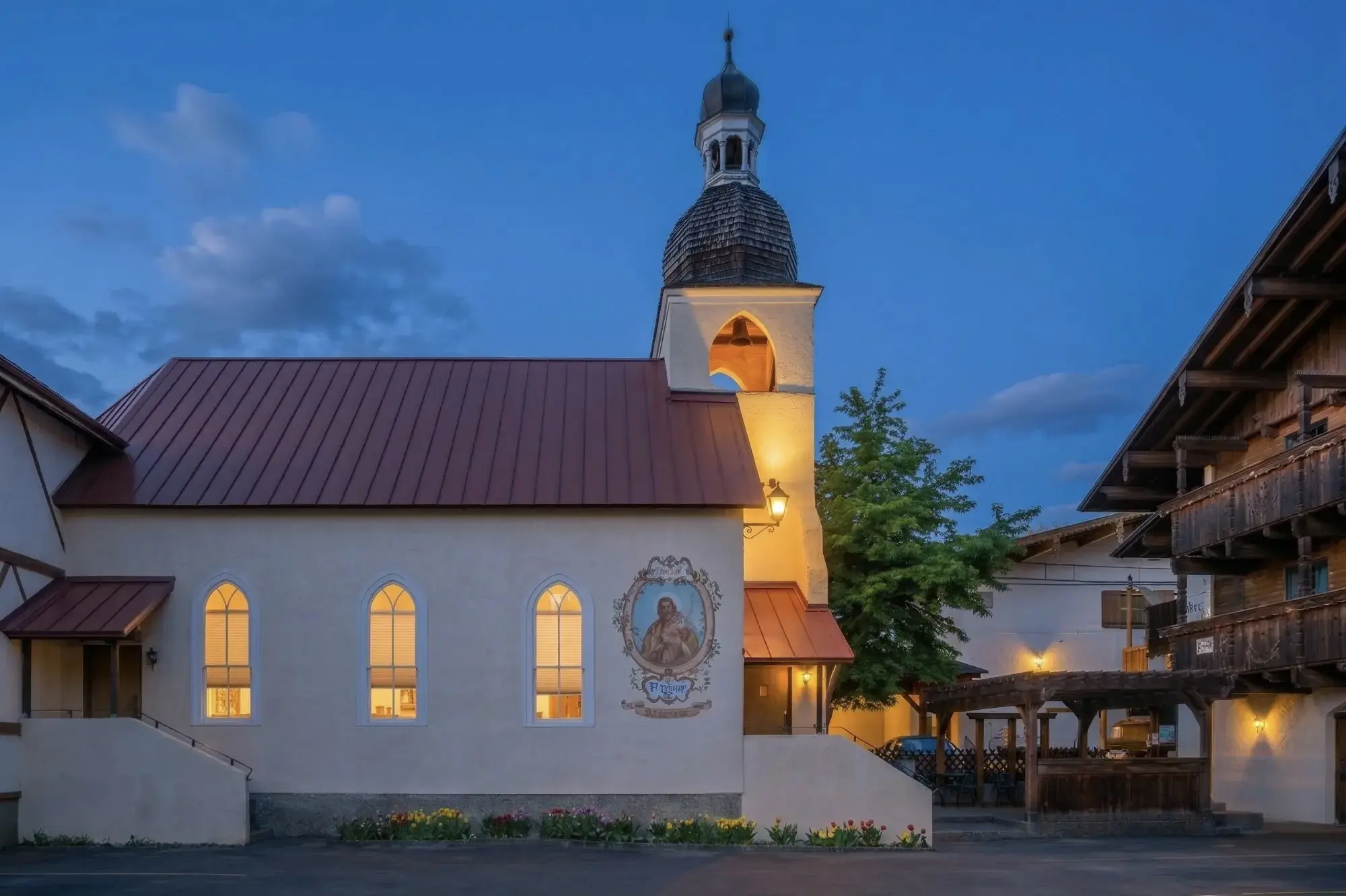 Alte Kapelle chapel exterior at dusk