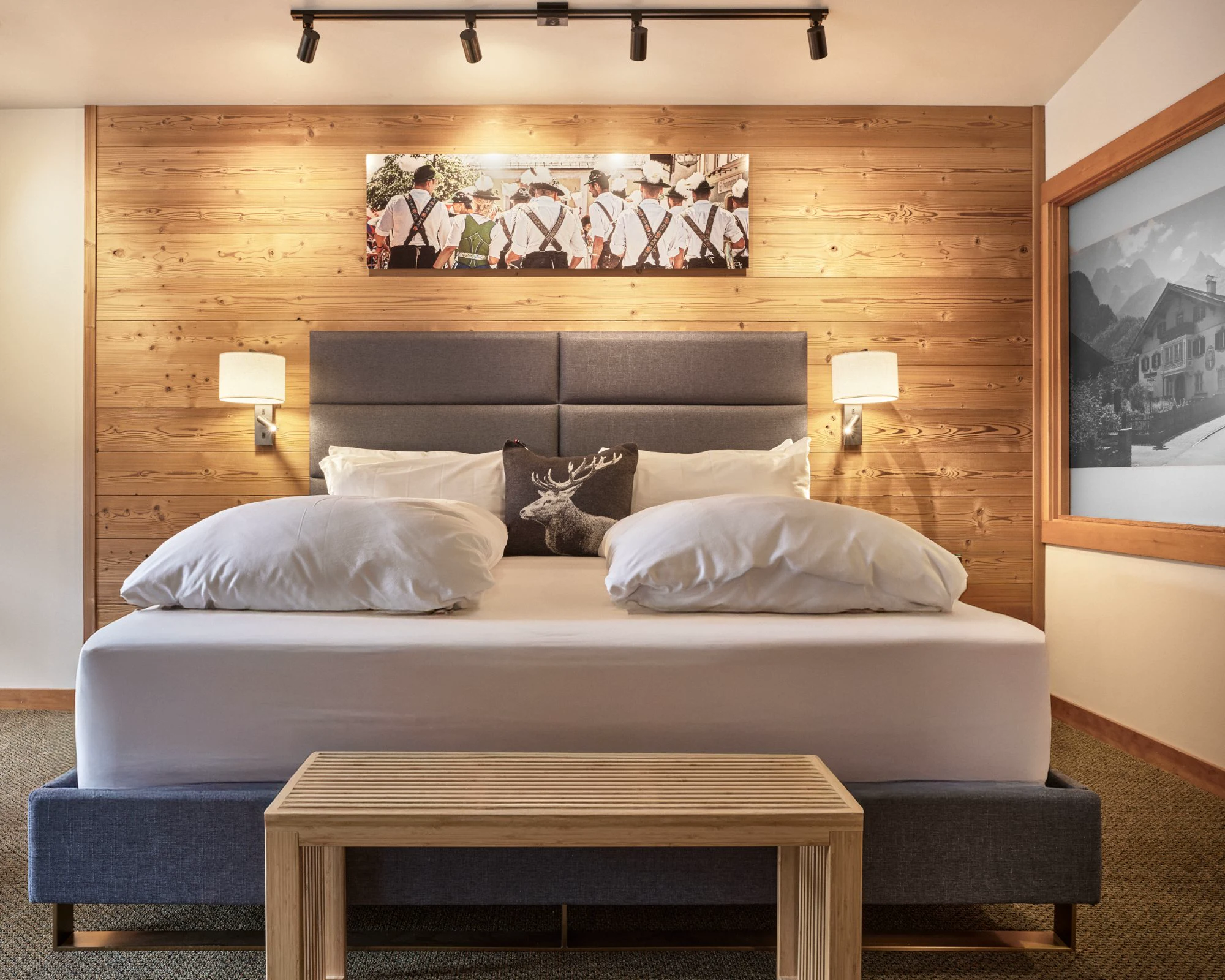 Spring Suite king bed with stag pillow